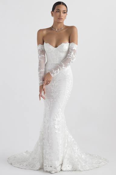 matrimoni esso House of CB Abito da sposa Isabelle in pizzo bianco a maniche lunghe X44T1139