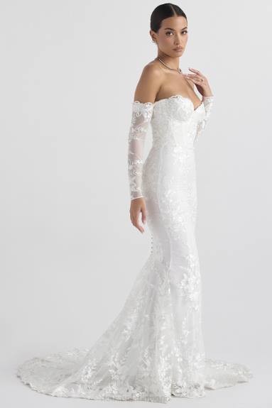 matrimoni esso House of CB Abito da sposa Isabelle in pizzo bianco a maniche lunghe X44T1139