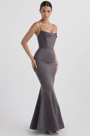 matrimoni esso House of CB Abito a coda di pesce in raso viola scuro X44T1152