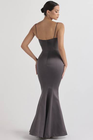 matrimoni esso House of CB Abito a coda di pesce in raso viola scuro X44T1152