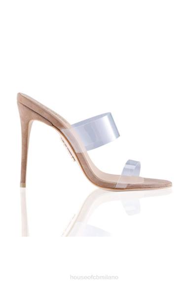scarpe esso House of CB muli in pelle scamosciata beige con cinturino trasparente lucente X44T1116