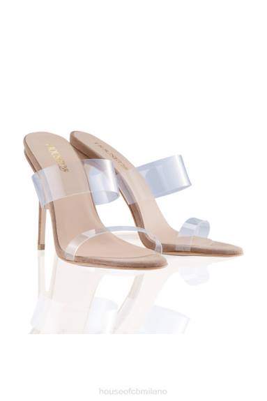 scarpe esso House of CB muli in pelle scamosciata beige con cinturino trasparente lucente X44T1116