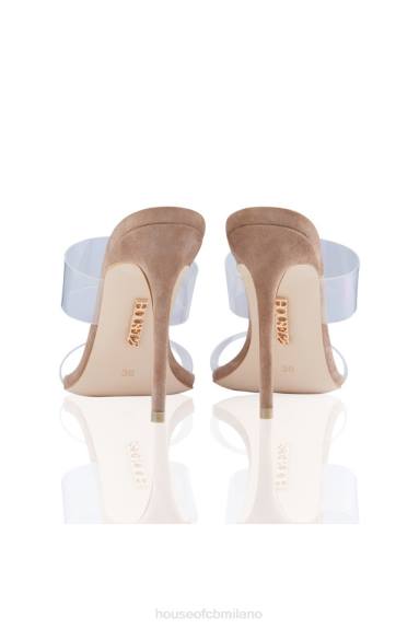 scarpe esso House of CB muli in pelle scamosciata beige con cinturino trasparente lucente X44T1116