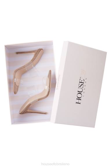 scarpe esso House of CB muli in pelle scamosciata beige con cinturino trasparente lucente X44T1116