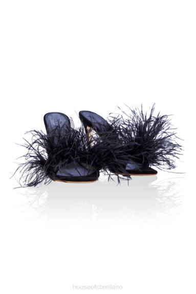 scarpe esso House of CB mulo nero piumato X44T1085