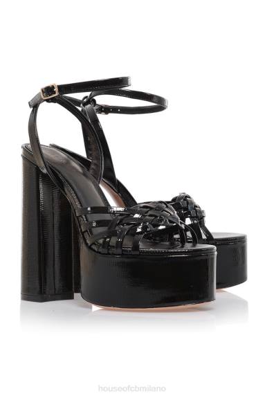 scarpe esso House of CB sandalo queen con plateau in pelle nera X44T1096