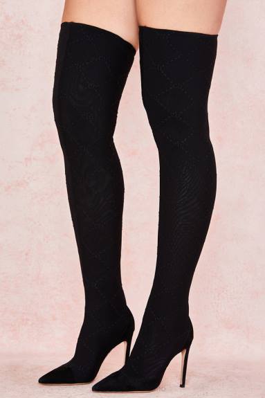 scarpe esso House of CB fuga stivali alla coscia con monogramma in rete nera X44T1088