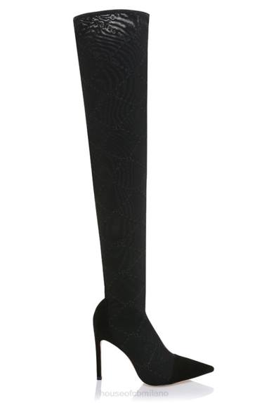scarpe esso House of CB fuga stivali alla coscia con monogramma in rete nera X44T1088