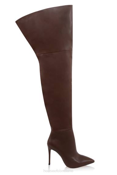 scarpe esso House of CB lomax stivali alla coscia in vera pelle color cioccolato X44T1084
