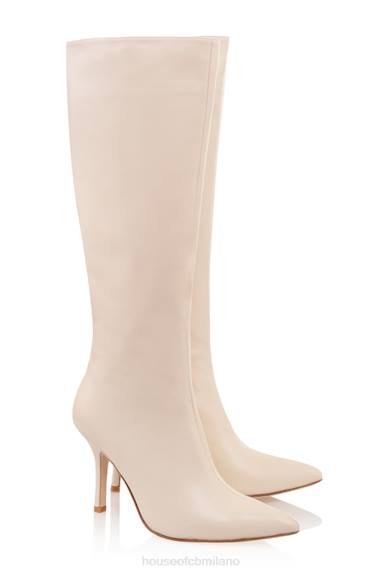 scarpe esso House of CB stivali alti al ginocchio in pelle color crema royale X44T1072
