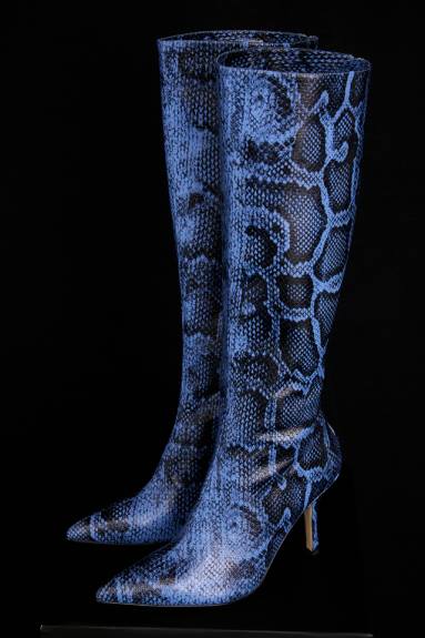 scarpe esso House of CB stivali alti al ginocchio in pelle stampa blu royale X44T1070