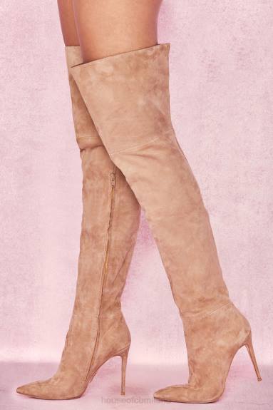 scarpe esso House of CB straordinari stivali alla coscia in vera pelle scamosciata marrone chiaro X44T1122