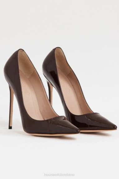 scarpe esso House of CB Parigi 5' tacchi a punta in vernice marrone vernice X44T1067