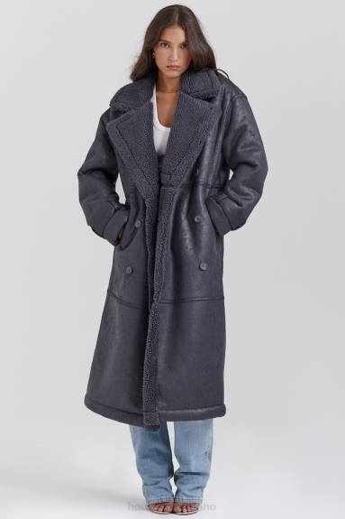 vestiario esso House of CB Cappotto in shearling vegano grigio deiji X44T1024
