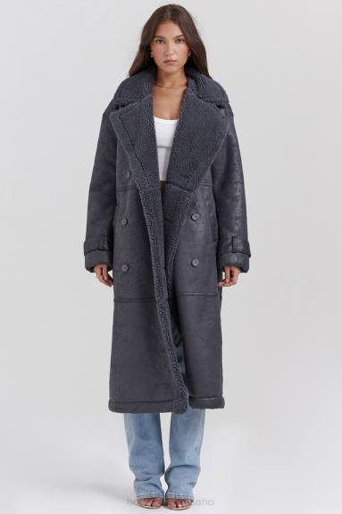 vestiario esso House of CB Cappotto in shearling vegano grigio deiji X44T1024