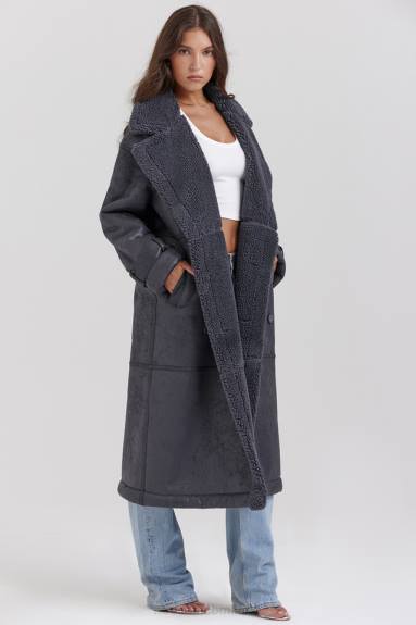 vestiario esso House of CB Cappotto in shearling vegano grigio deiji X44T1024