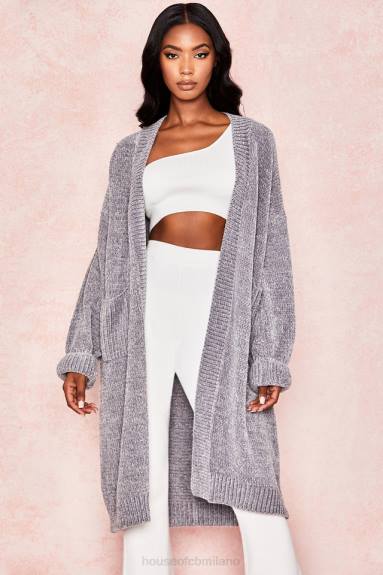 vestiario esso House of CB Cardigan morbido in ciniglia grigia Celine X44T1053