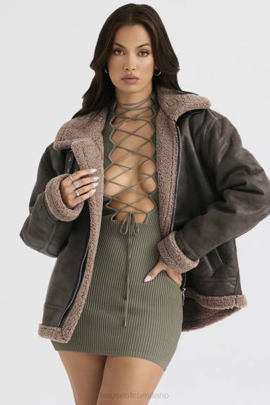 vestiario esso House of CB Giacca da aviatore in shearling vegano verde militare Madden X44T1038