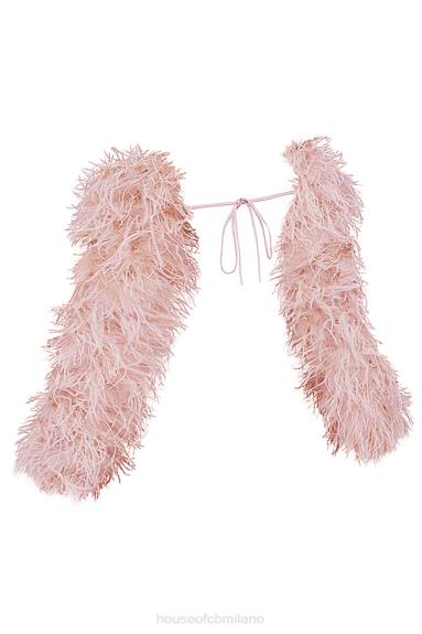 vestiario esso House of CB giacca con maniche in marabù rosa tenue cenere X44T1035