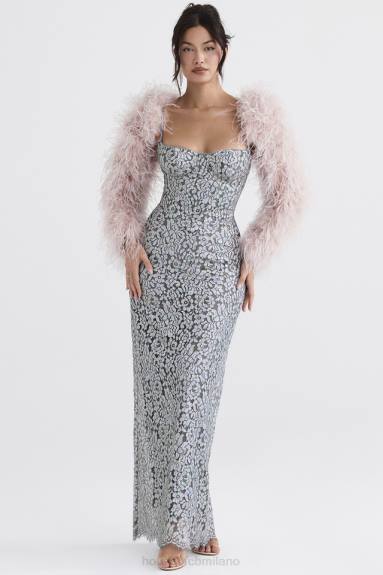 vestiario esso House of CB giacca con maniche in marabù rosa tenue cenere X44T1035