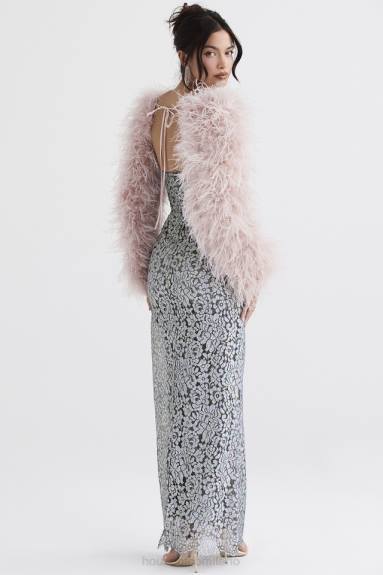 vestiario esso House of CB giacca con maniche in marabù rosa tenue cenere X44T1035