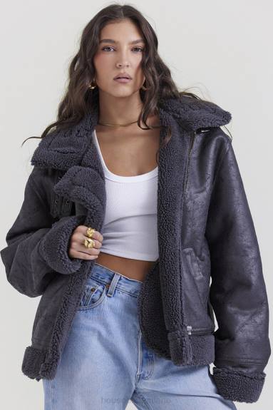 vestiario esso House of CB giacca da aviatore in shearling vegano grigio Madden X44T1026