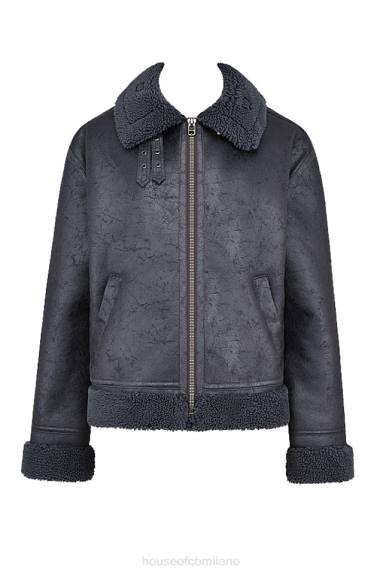 vestiario esso House of CB giacca da aviatore in shearling vegano grigio Madden X44T1026