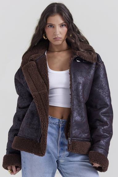 vestiario esso House of CB giacca da aviatore in shearling vegano marrone madden X44T1025