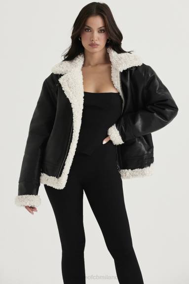 vestiario esso House of CB giacca da aviatore in shearling vegano nero Madden X44T1041