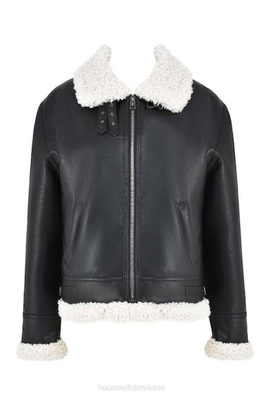vestiario esso House of CB giacca da aviatore in shearling vegano nero Madden X44T1041