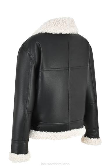 vestiario esso House of CB giacca da aviatore in shearling vegano nero Madden X44T1041
