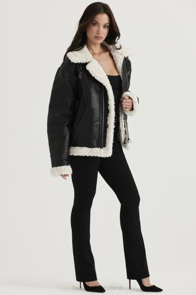 vestiario esso House of CB giacca da aviatore in shearling vegano nero Madden X44T1041