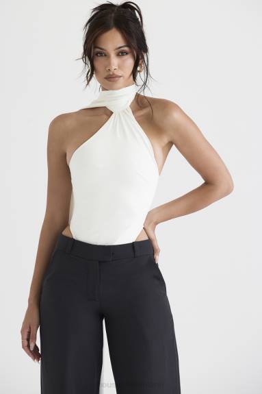 vestiario esso House of CB Body Farrah con collo avvolgente in raso avorio X44T710