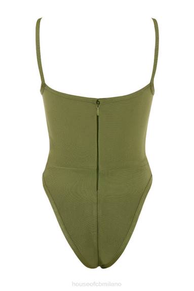vestiario esso House of CB Body Kamila con scollo a cuore color oliva e fasciatura X44T756