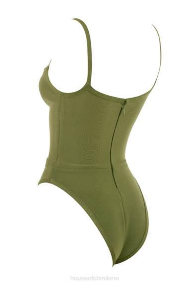 vestiario esso House of CB Body Kamila con scollo a cuore color oliva e fasciatura X44T756