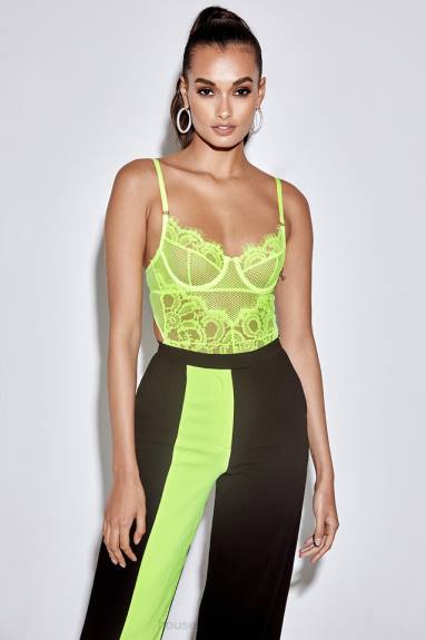 vestiario esso House of CB Body in pizzo giallo fluo Nadia X44T814