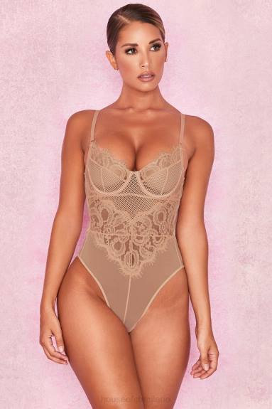 vestiario esso House of CB Body in pizzo marrone chiaro Nadia X44T816