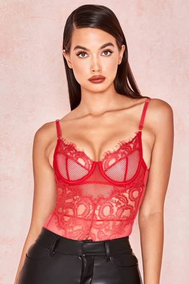 vestiario esso House of CB Body in pizzo rosso Nadia X44T815
