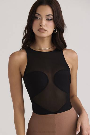 vestiario esso House of CB body chiaro senza maniche a fascia nera X44T718