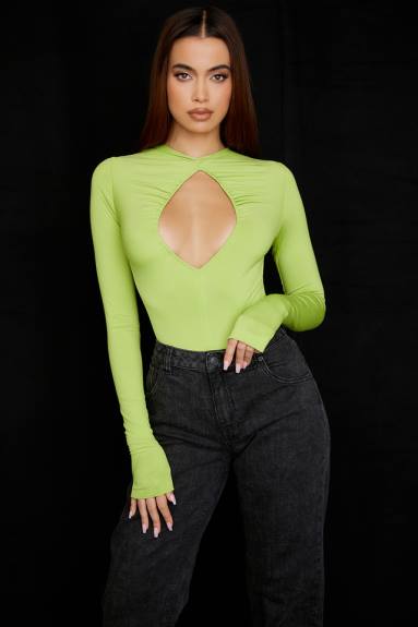 vestiario esso House of CB body estrelle con ritaglio verde lime X44T736