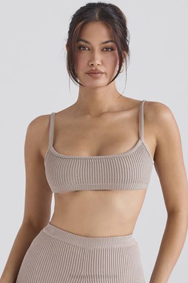 vestiario esso House of CB bralette in maglia a coste color talpa mischa X44T691