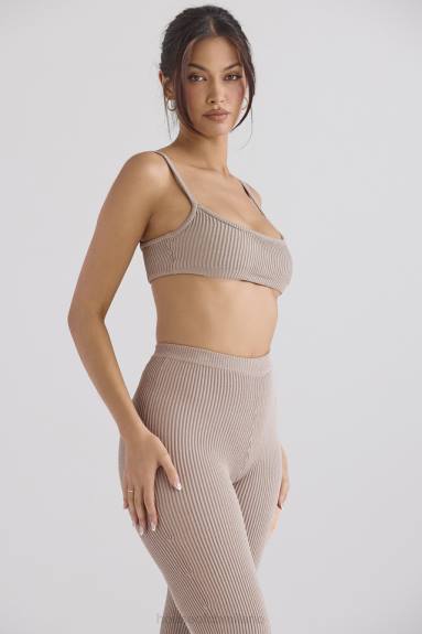 vestiario esso House of CB bralette in maglia a coste color talpa mischa X44T691