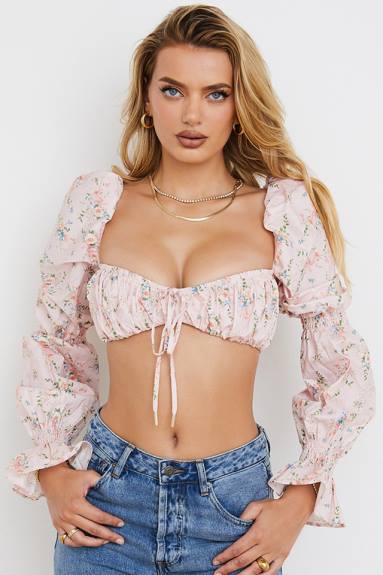 vestiario esso House of CB top bralette arricciato floreale rosa Henrietta X44T745