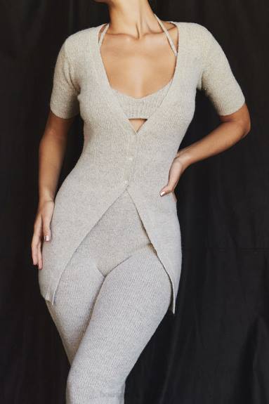 vestiario esso House of CB Cardigan in maglia a coste color avena opale X44T730