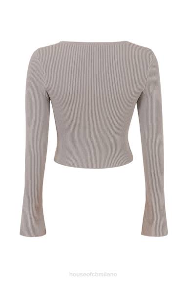vestiario esso House of CB Cardigan in maglia a coste color talpa Sylvia X44T696