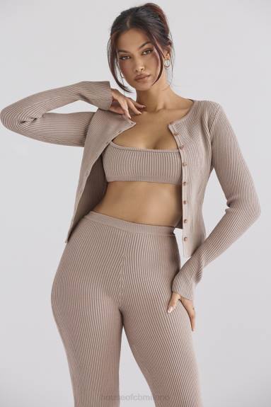 vestiario esso House of CB Cardigan in maglia a coste color talpa Sylvia X44T696