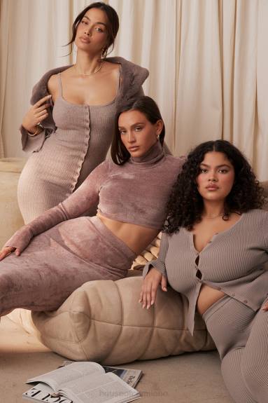 vestiario esso House of CB Cardigan in maglia a coste color talpa Sylvia X44T696
