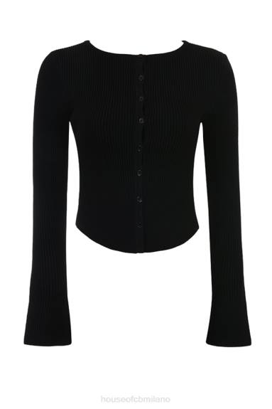 vestiario esso House of CB Cardigan in maglia a coste nero Sylvia X44T695