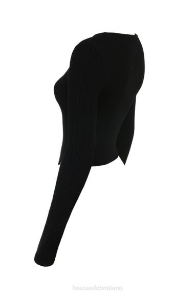 vestiario esso House of CB Cardigan in maglia a coste nero Sylvia X44T695