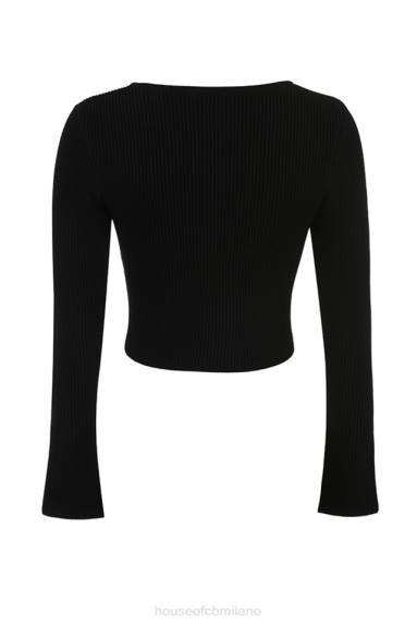 vestiario esso House of CB Cardigan in maglia a coste nero Sylvia X44T695
